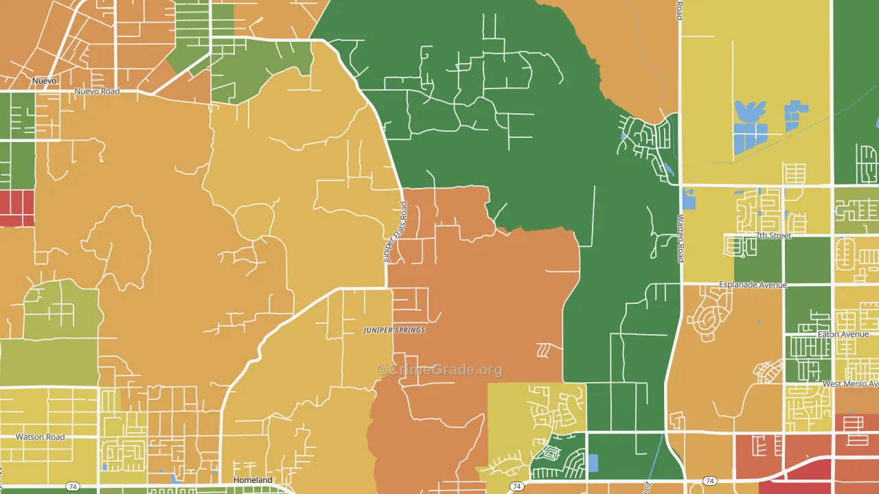 Juniper Springs, CA Map of Burglary Rates