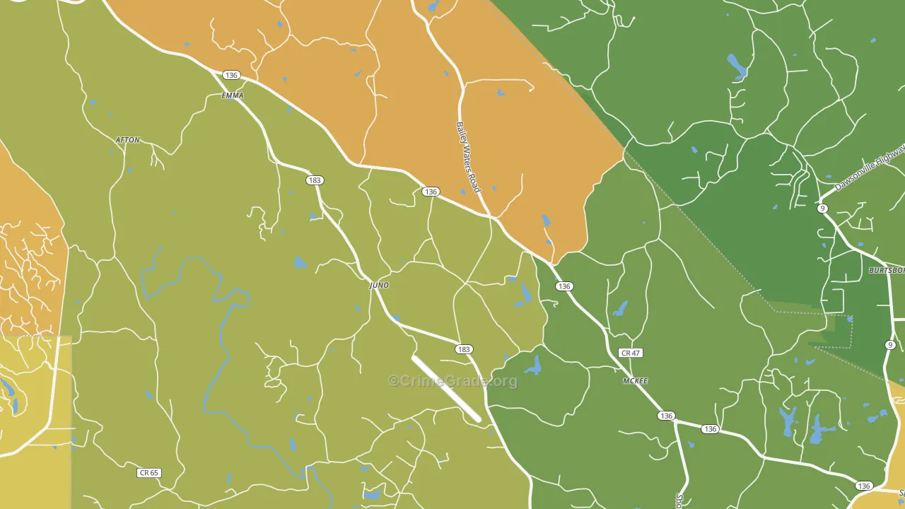 Juno, GA Map of Burglary Rates