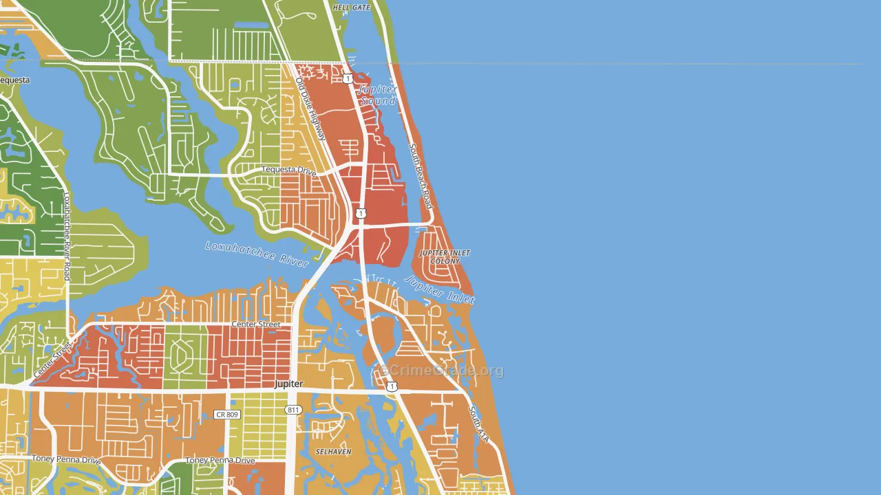 Jupiter Inlet Colony, FL Map of Burglary Rates