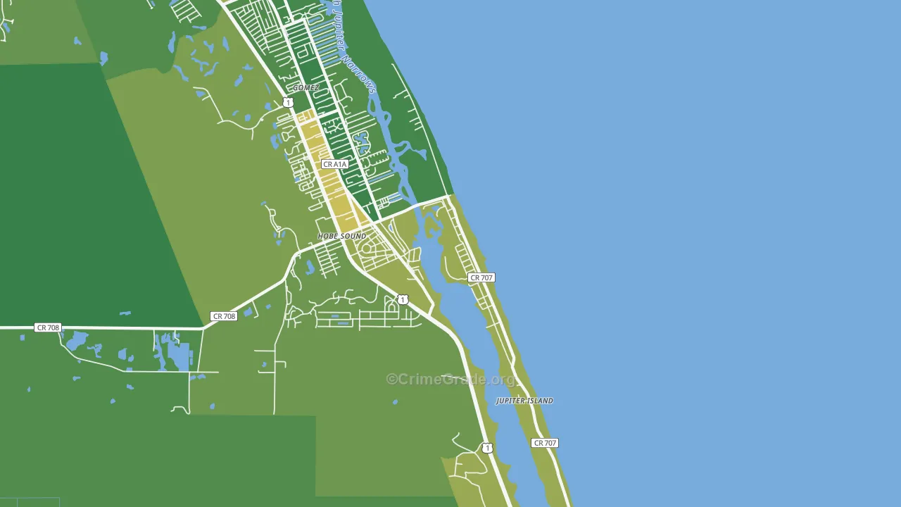Jupiter Island, FL Map of Burglary Rates