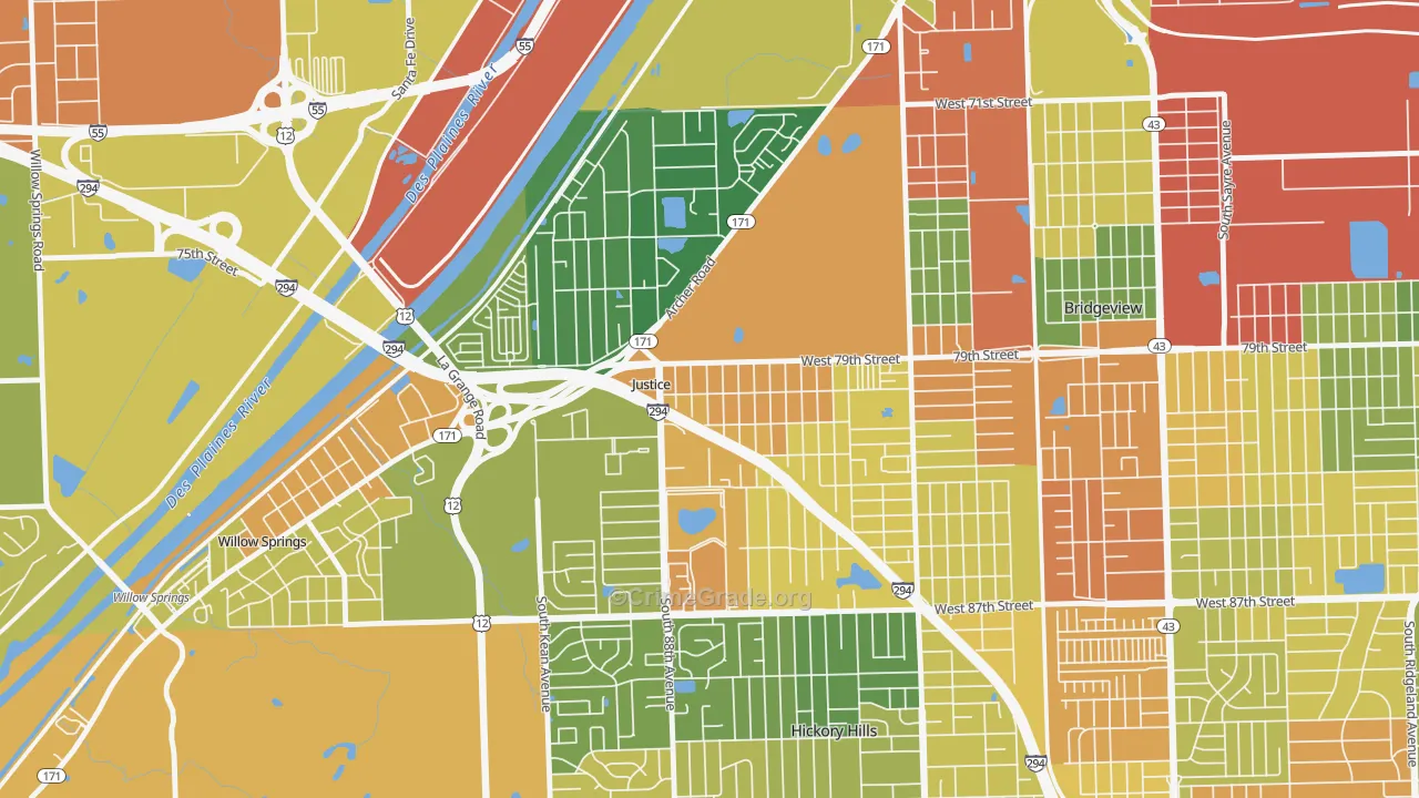 Justice, IL Map of Burglary Rates