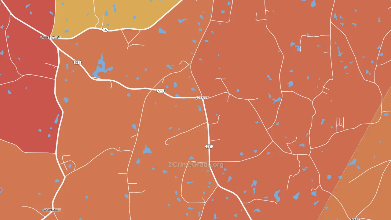 Justice, NC Map of Burglary Rates