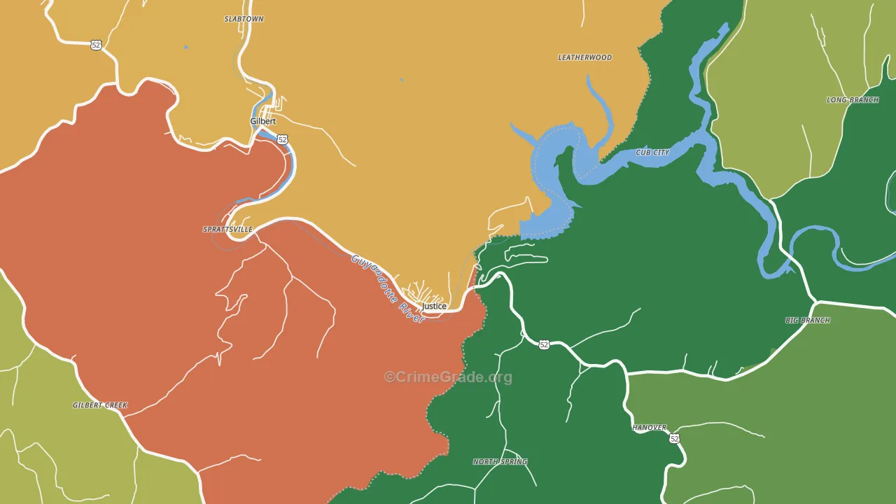 Justice, WV Map of Burglary Rates