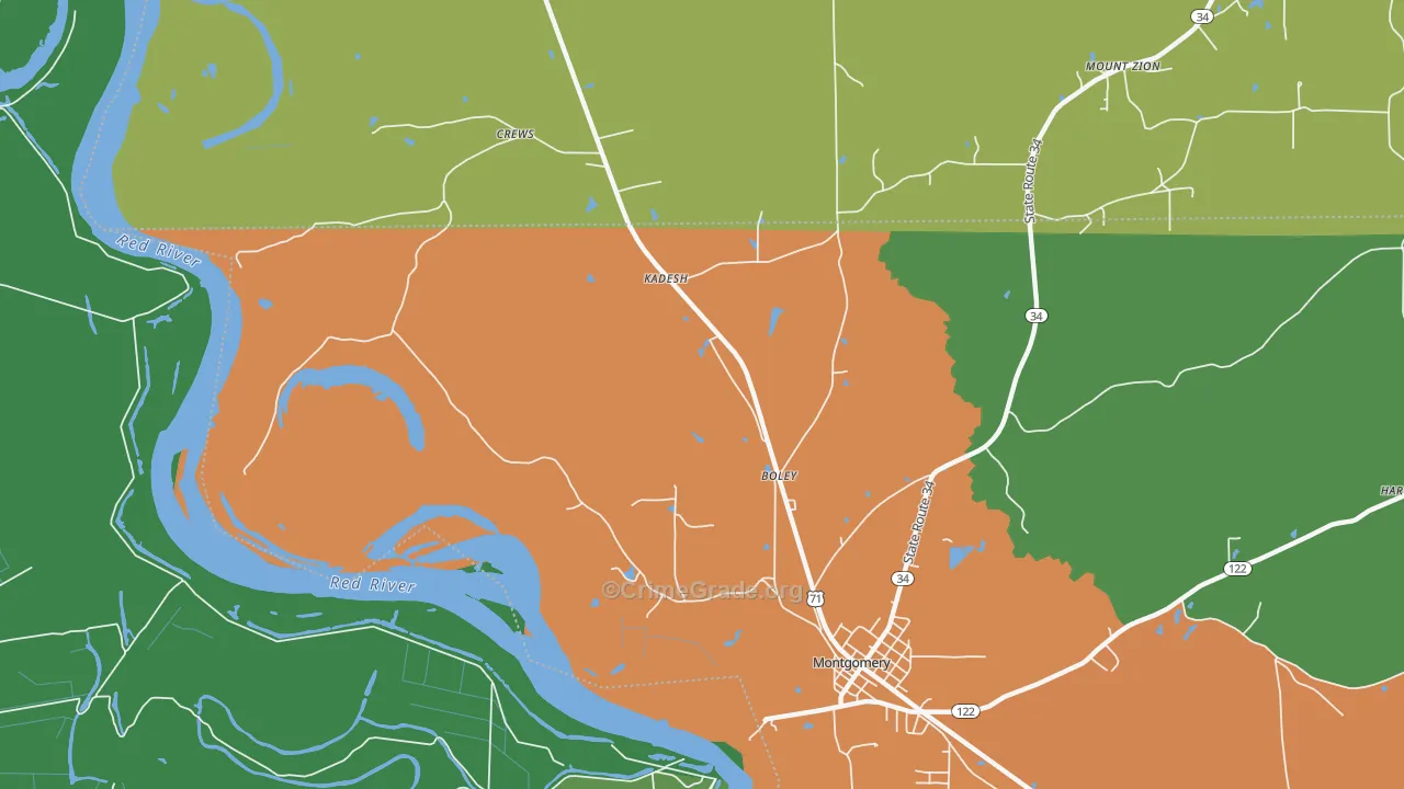 Kadesh, LA Map of Burglary Rates