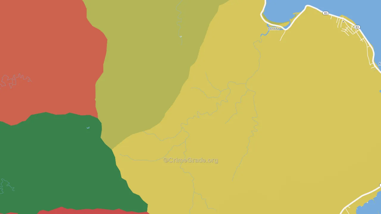 Kahana, HI Map of Burglary Rates