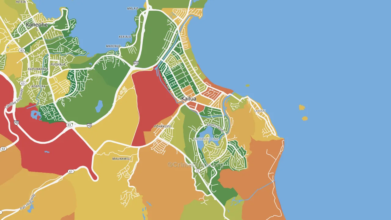 Kailua, HI Map of Burglary Rates