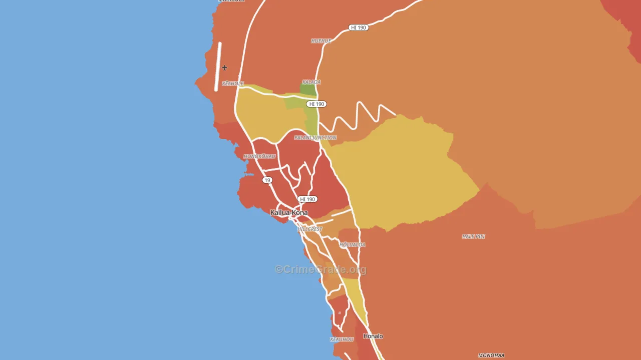 Kailua-Kona, HI Map of Burglary Rates