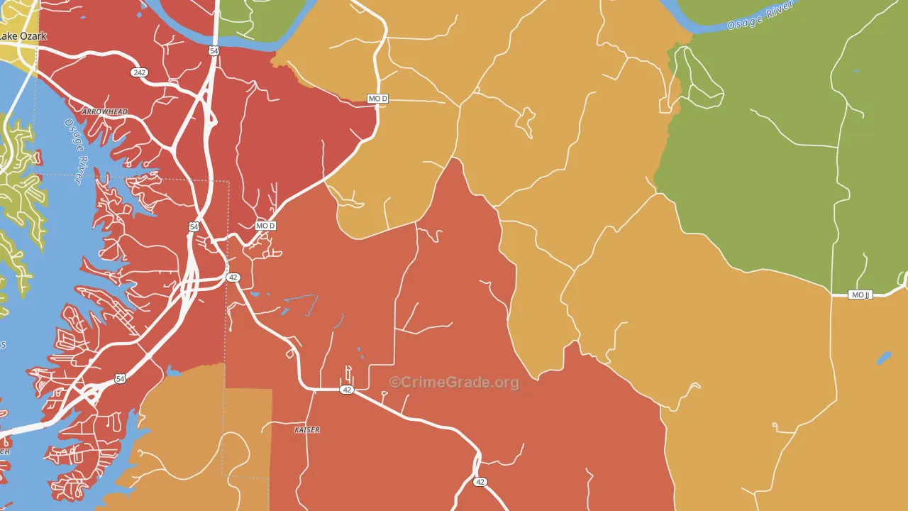 Kaiser, MO Map of Burglary Rates