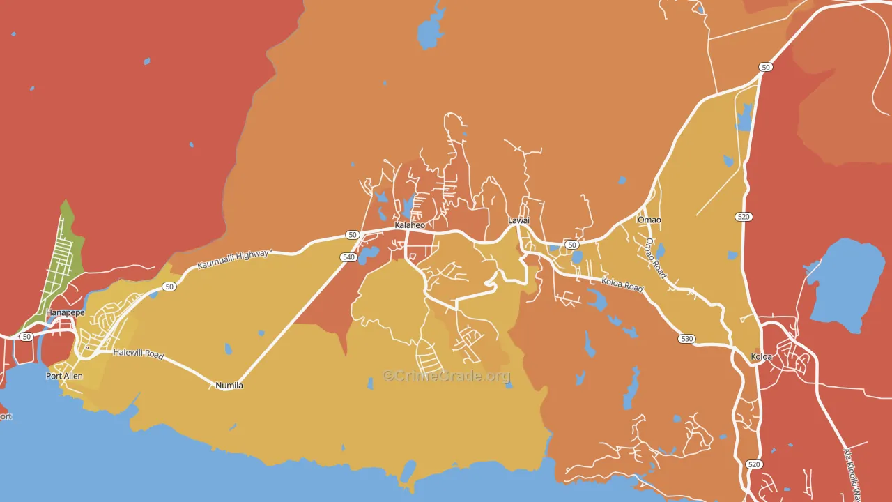 Kalaheo, HI Map of Burglary Rates