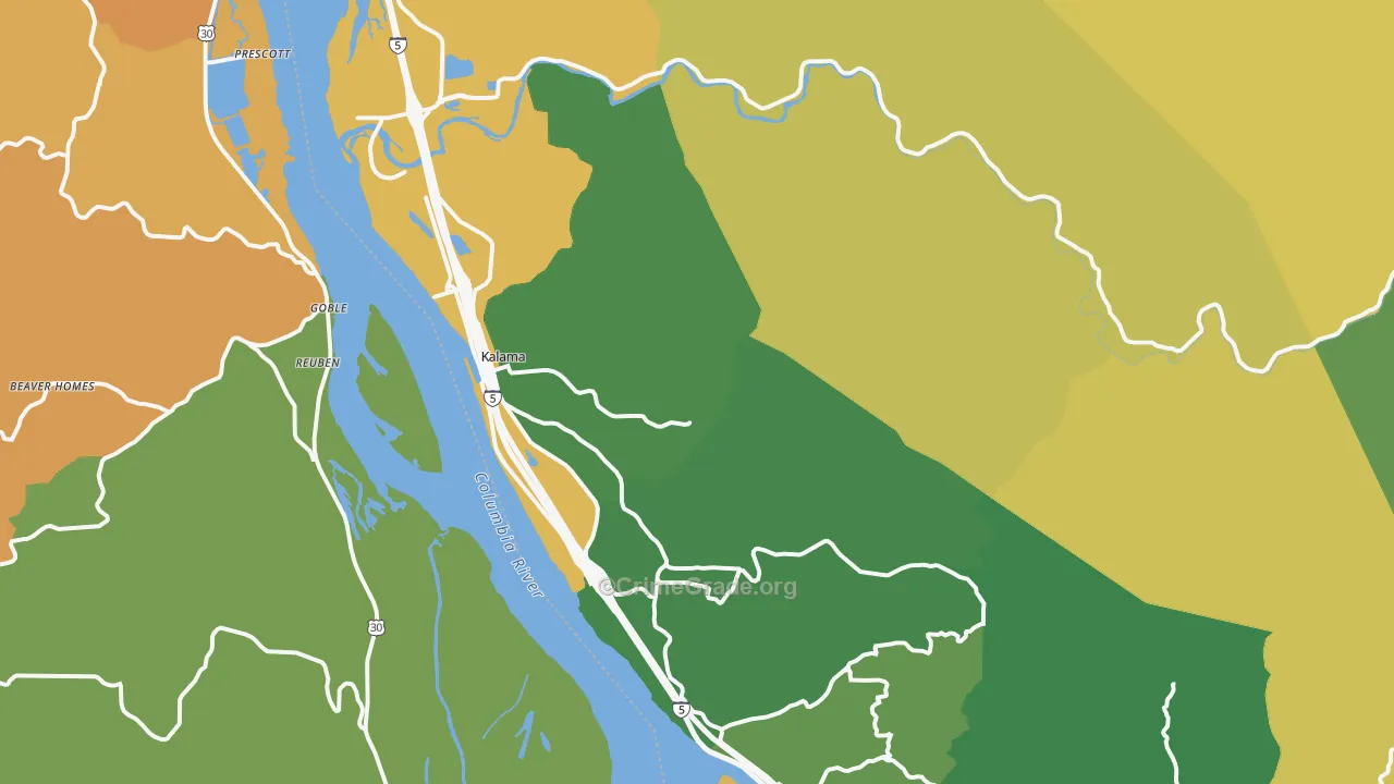 Kalama, WA Map of Burglary Rates