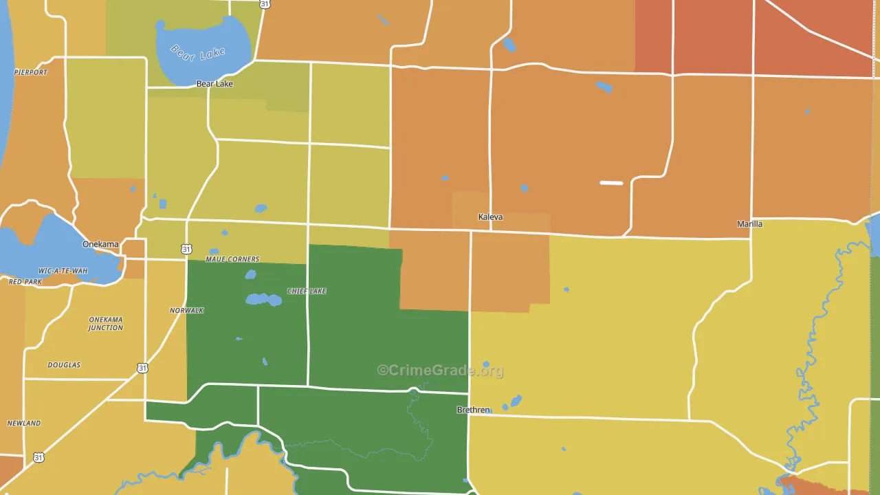 Kaleva, MI Map of Burglary Rates