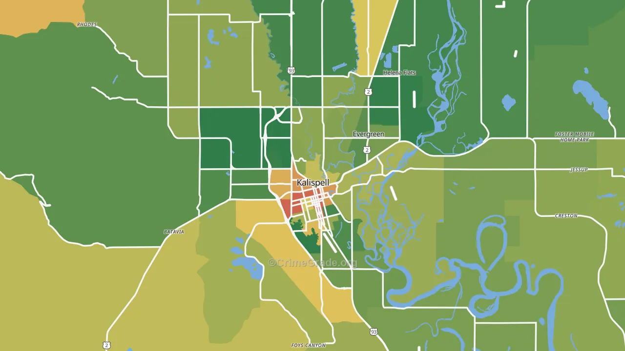 Kalispell, MT Map of Burglary Rates