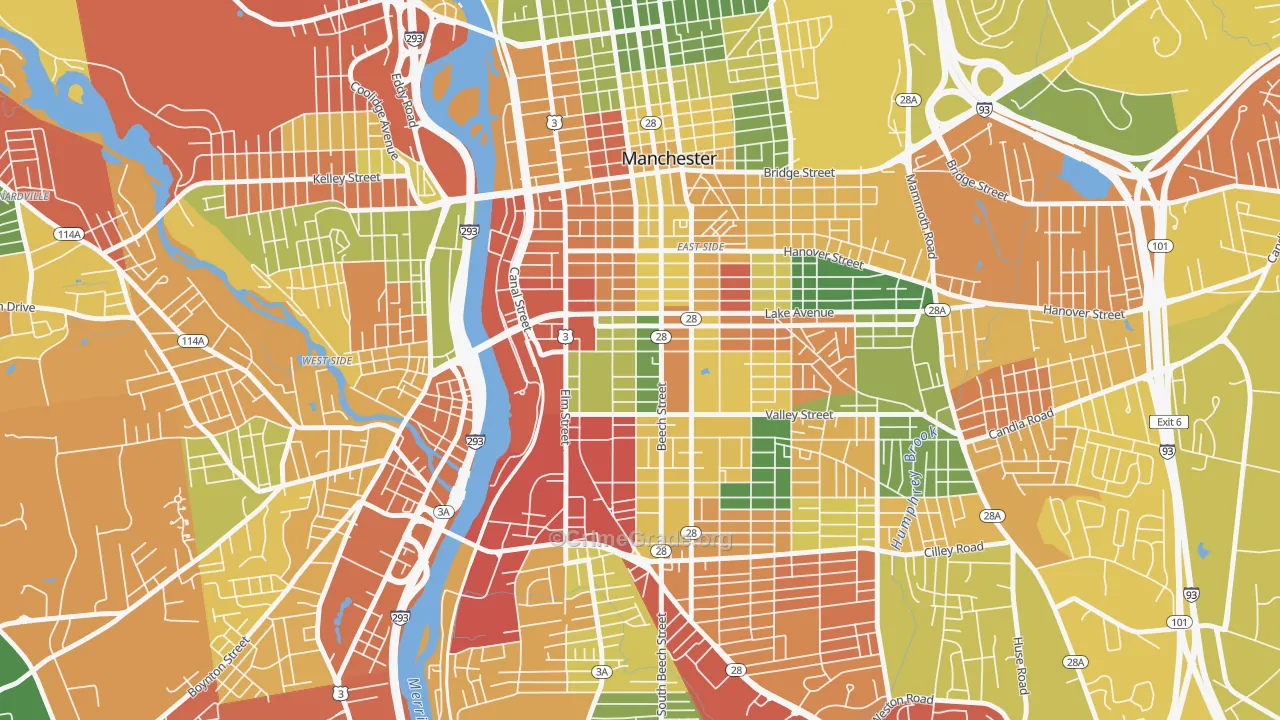 Kalivas Union, Manchester, NH Map of Burglary Rates
