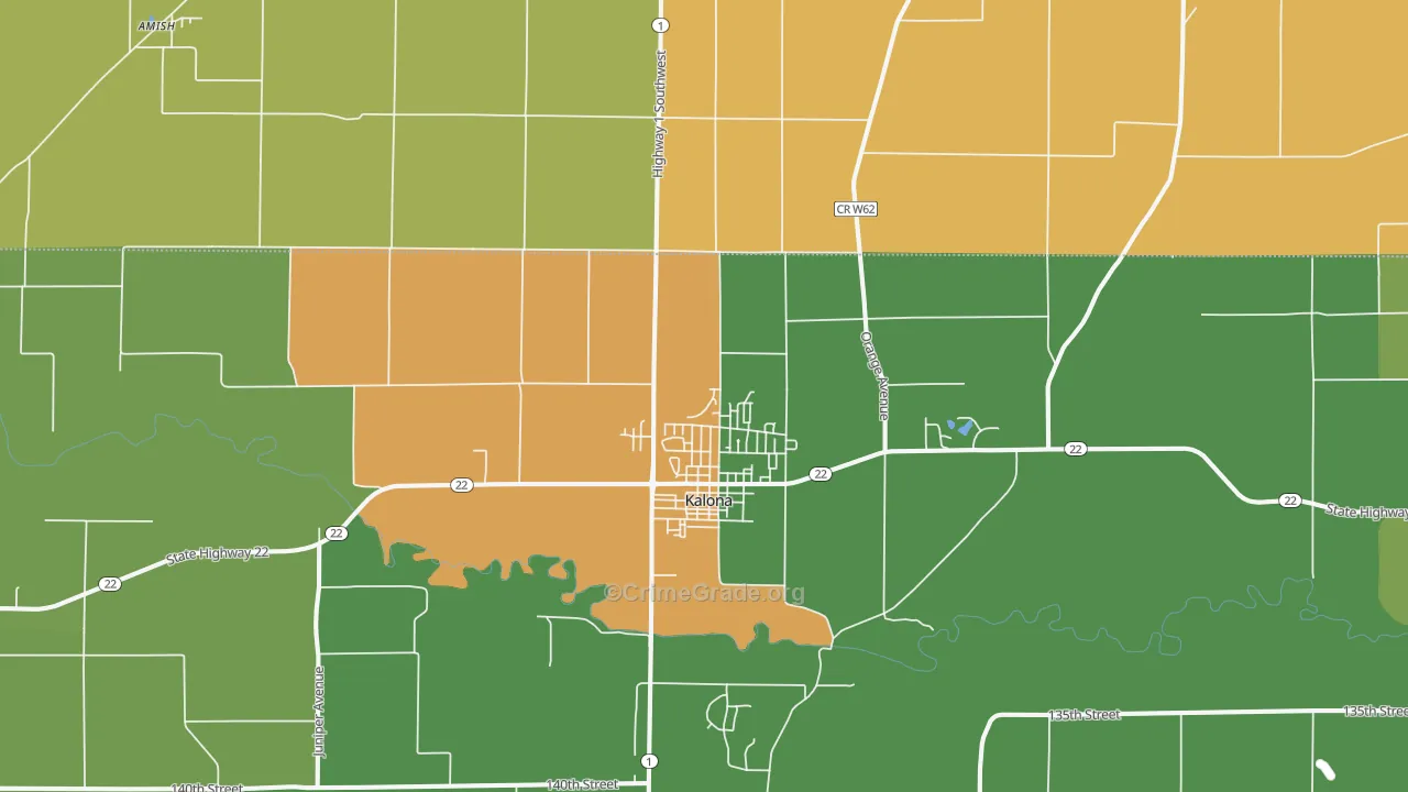 Kalona, IA Map of Burglary Rates