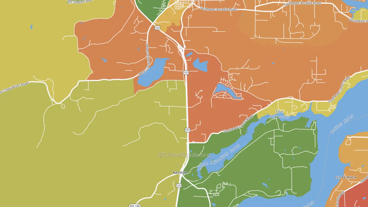 Kamilche, WA Map of Burglary Rates