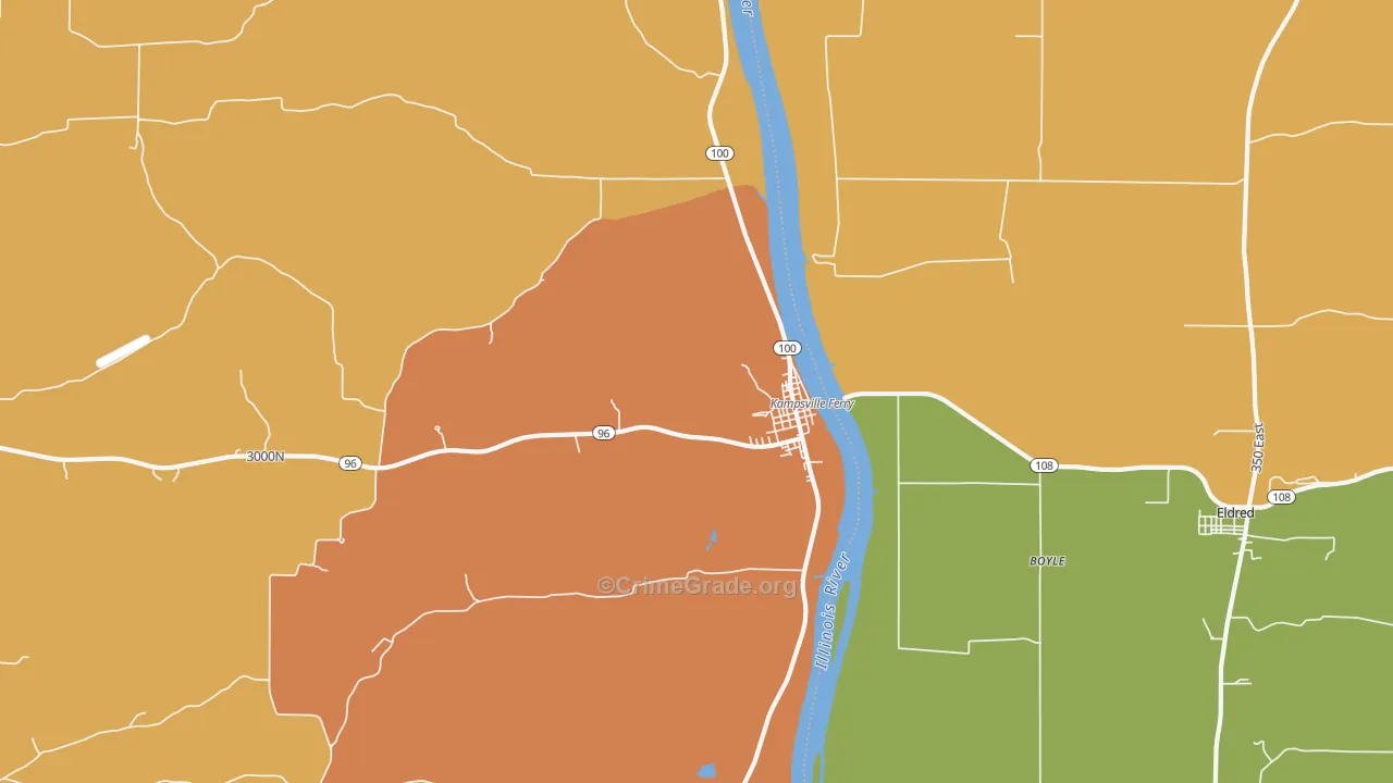 Kampsville, IL Map of Burglary Rates