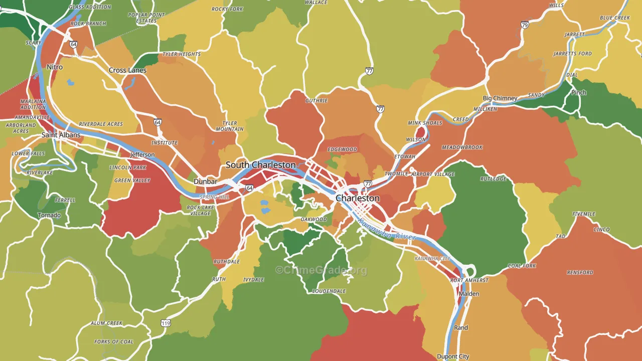 Kanawha County, WV Map of Burglary Rates