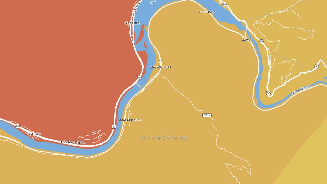 Kanawha Falls, WV Map of Burglary Rates