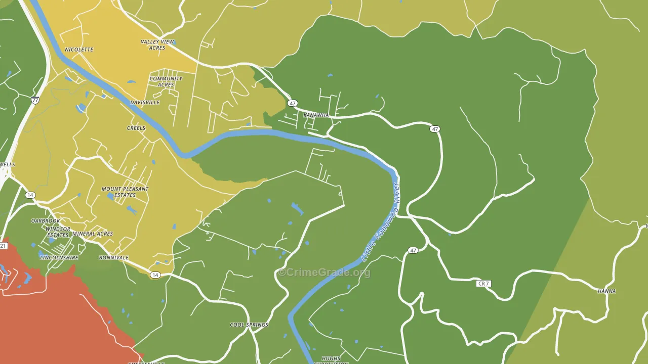 Kanawha, WV Map of Burglary Rates