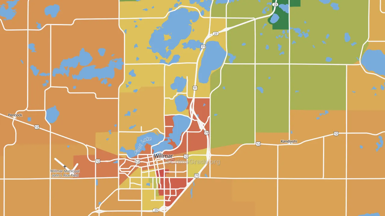 Kandiyohi County, MN Map of Burglary Rates