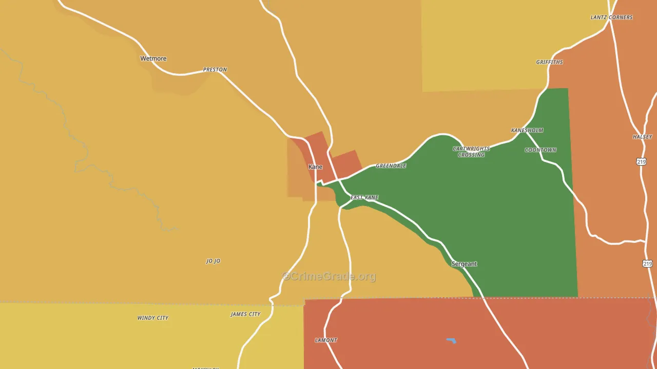 Kane, PA Map of Burglary Rates