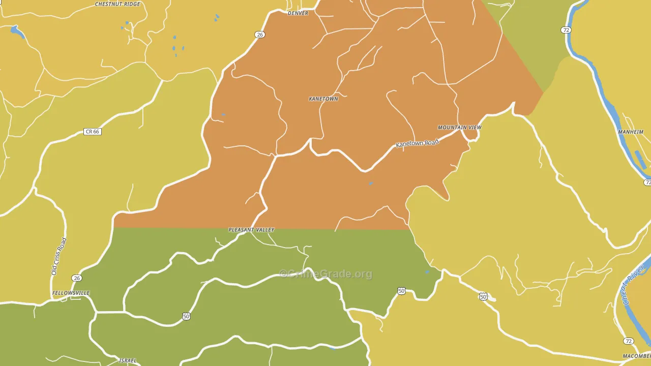 Kanetown, WV Map of Burglary Rates