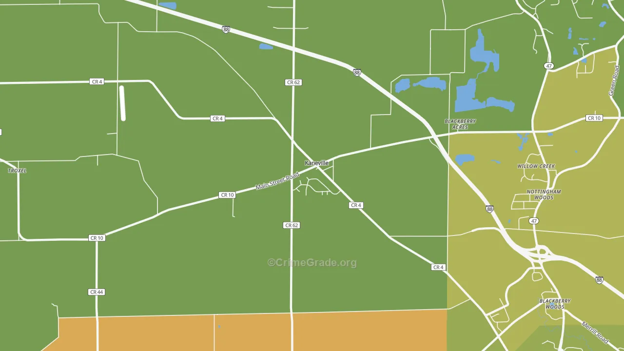 Kaneville, IL Map of Burglary Rates