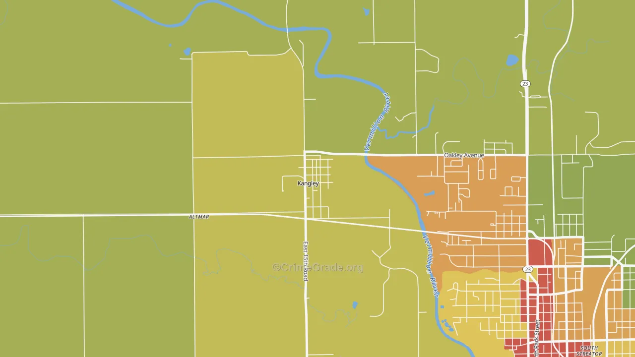 Kangley, IL Map of Burglary Rates