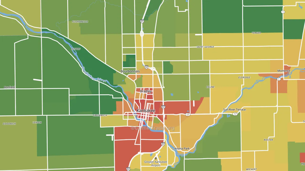 Kankakee County, IL Map of Burglary Rates