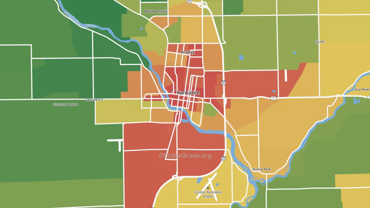 Kankakee, IL Map of Burglary Rates