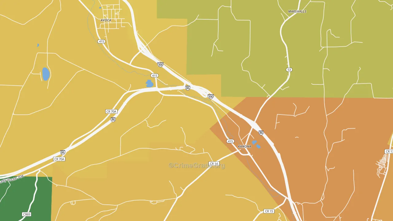 Kanona, NY Map of Burglary Rates