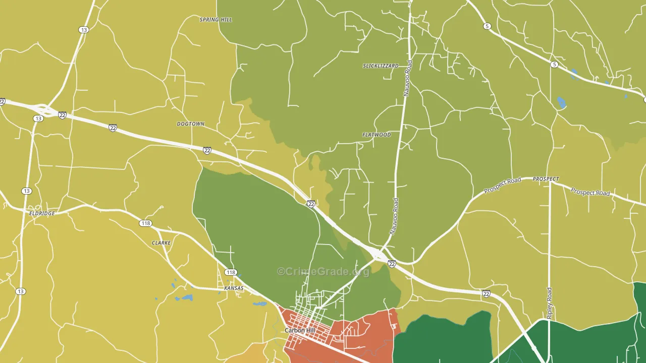 Kansas, AL Map of Burglary Rates