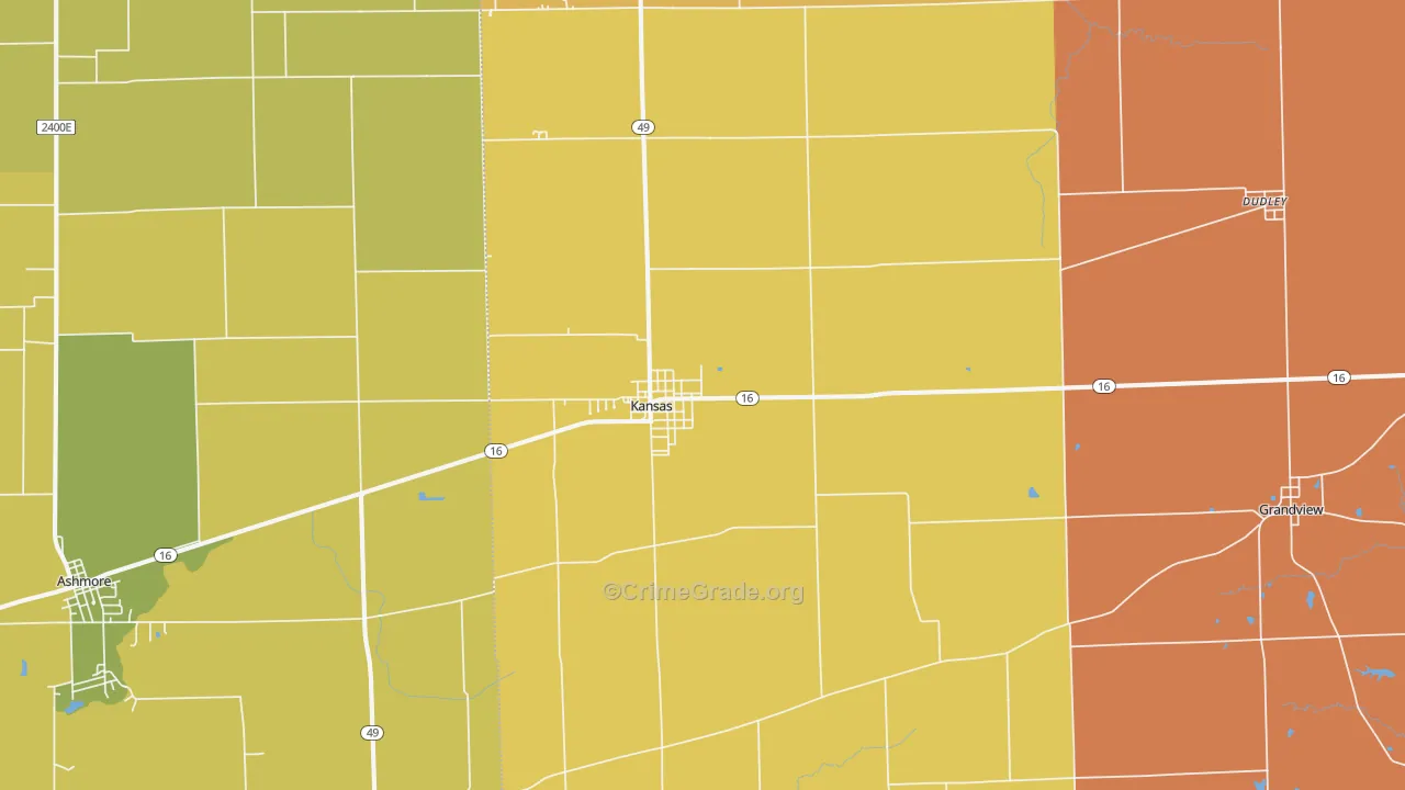 Kansas, IL Map of Burglary Rates