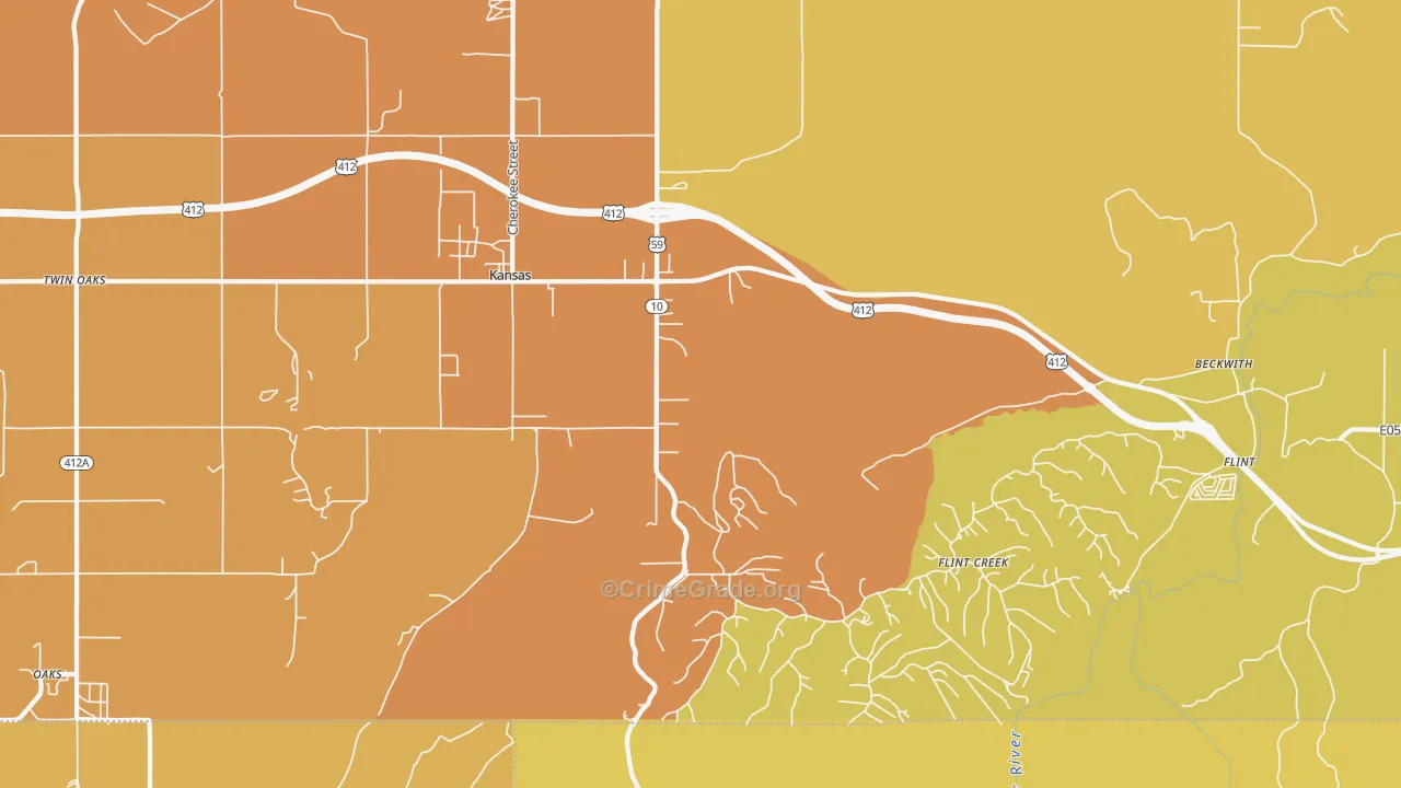 Kansas, OK Map of Burglary Rates