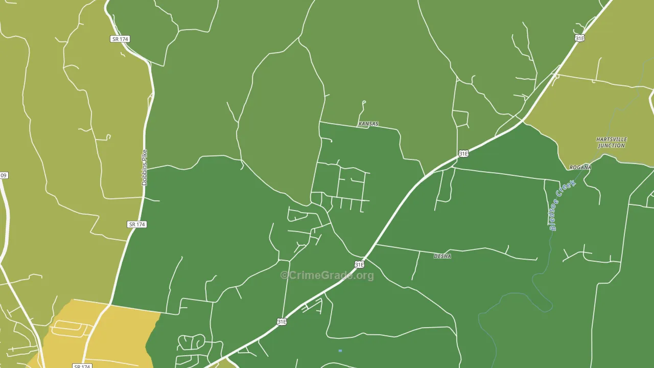 Kansas, TN Map of Burglary Rates