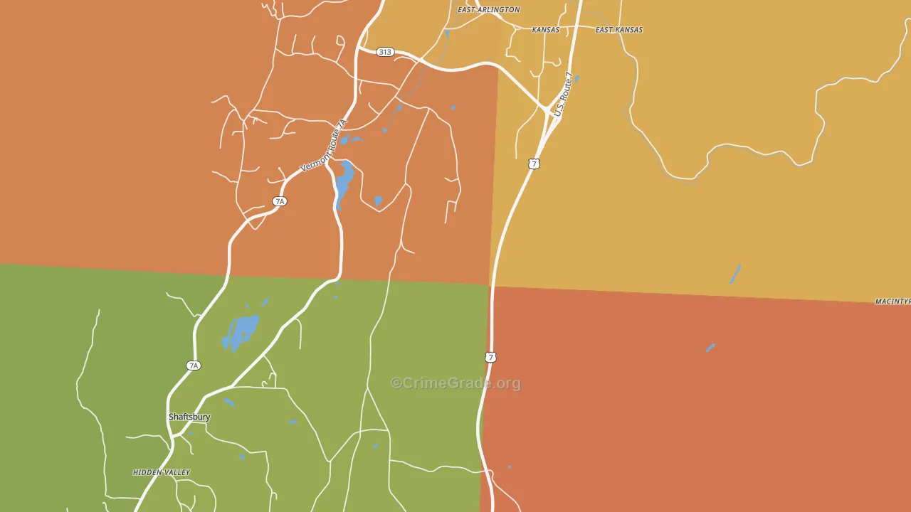 Kansas, VT Map of Burglary Rates