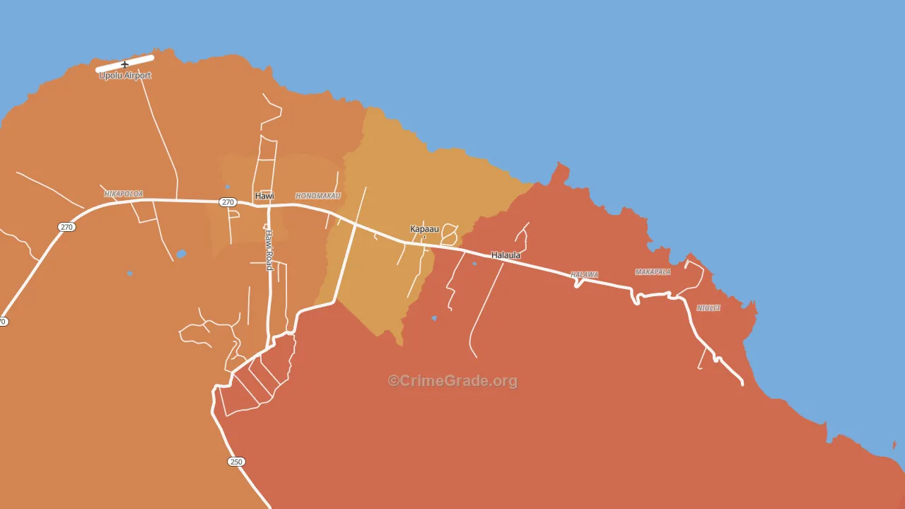 Kapaau, HI Map of Burglary Rates