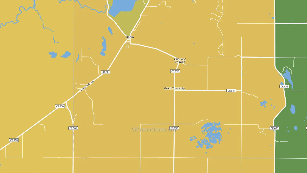 Karlin, MI Map of Burglary Rates