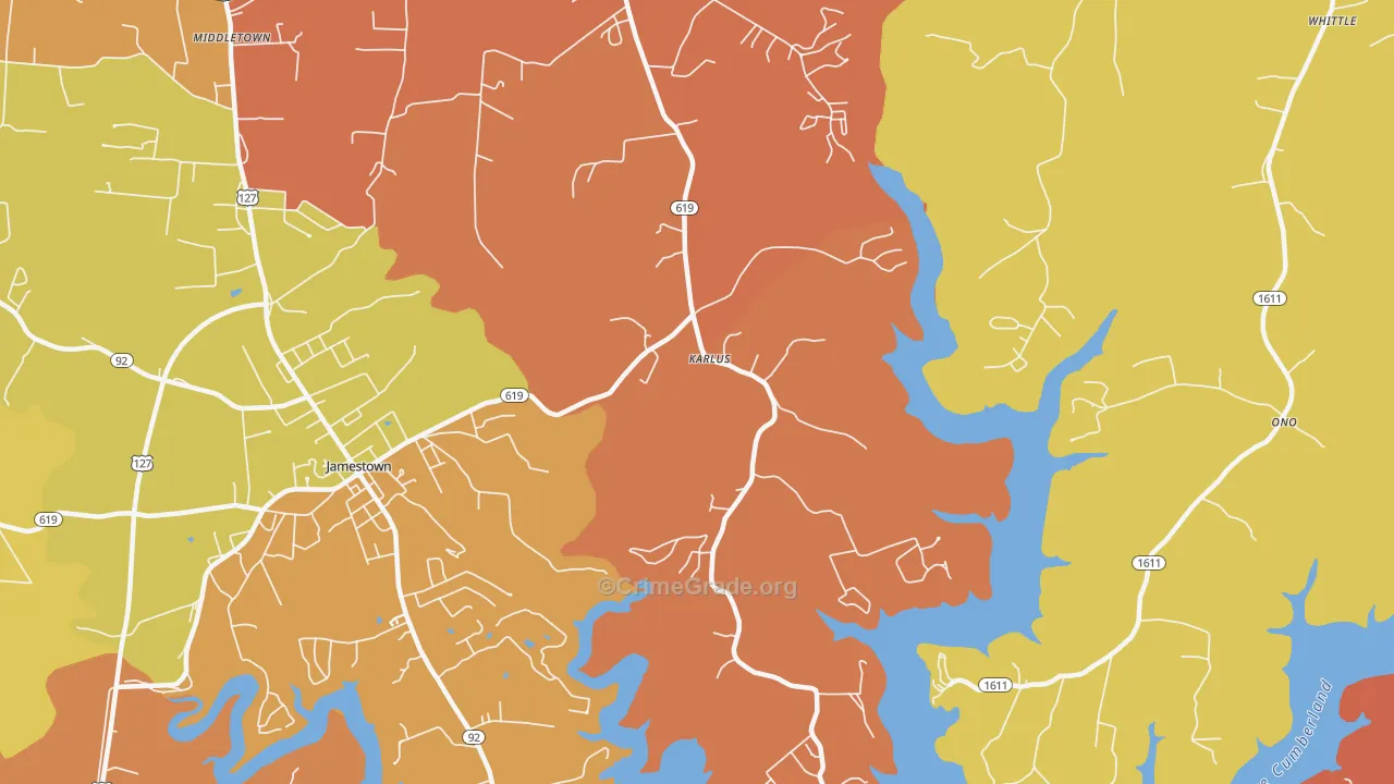 Karlus, KY Map of Burglary Rates