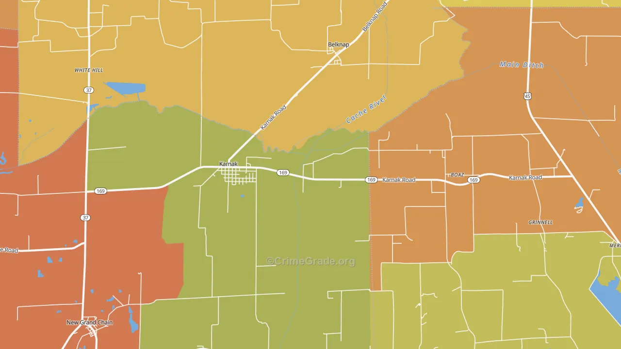 Karnak, IL Map of Burglary Rates