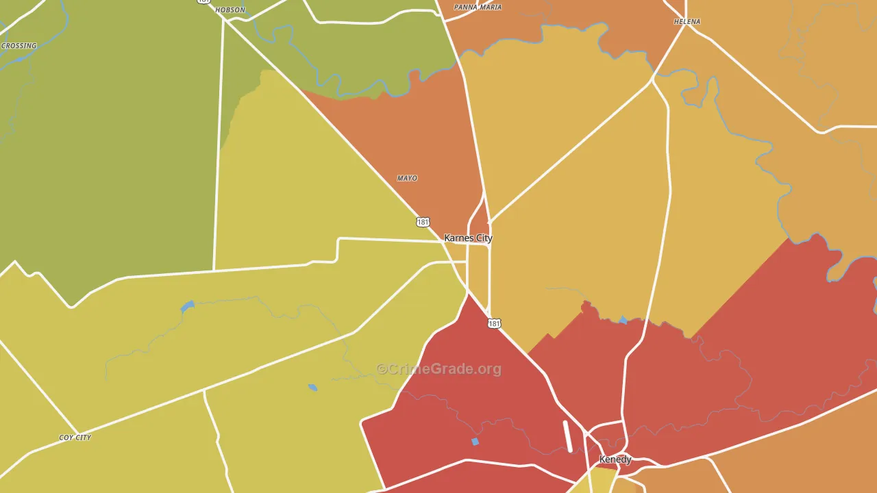Karnes City, TX Map of Burglary Rates