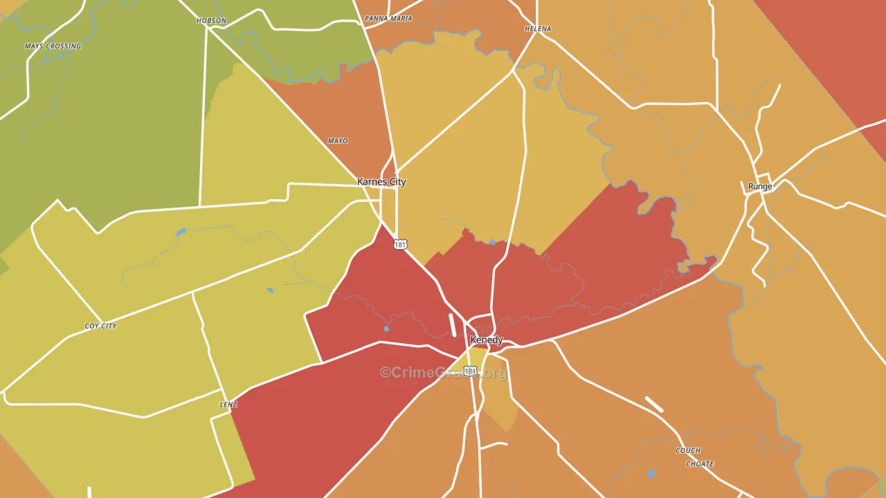 Karnes County, TX Map of Burglary Rates