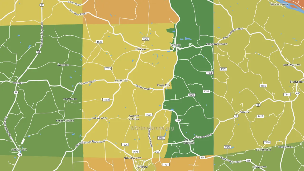 Karns City, PA Map of Burglary Rates