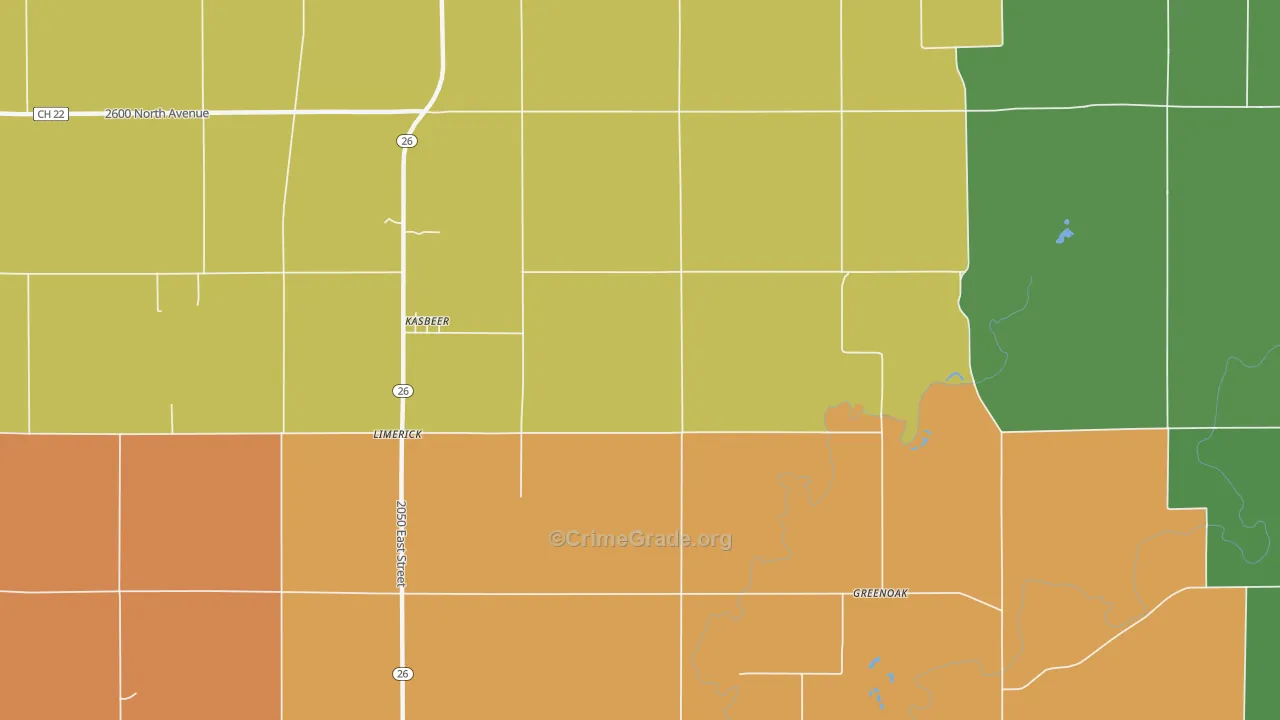Kasbeer, IL Map of Burglary Rates