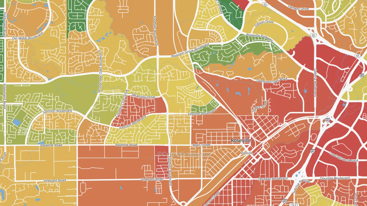 Kaseberg-Kingswood, Roseville, CA Map of Burglary Rates