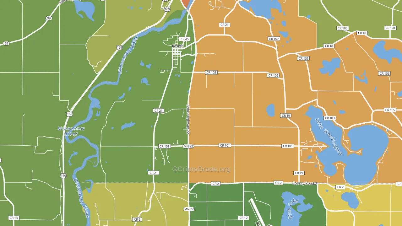 Kasota, MN Map of Burglary Rates