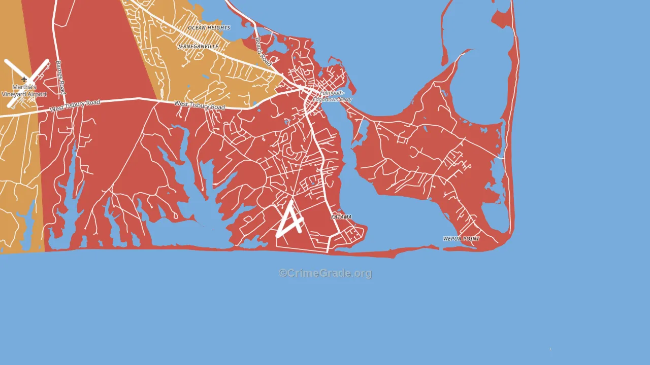 Katama, MA Map of Burglary Rates