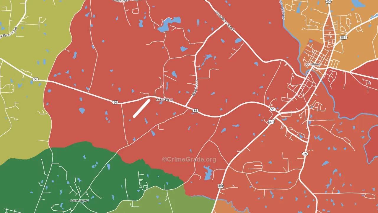 Katesville, NC Map of Burglary Rates