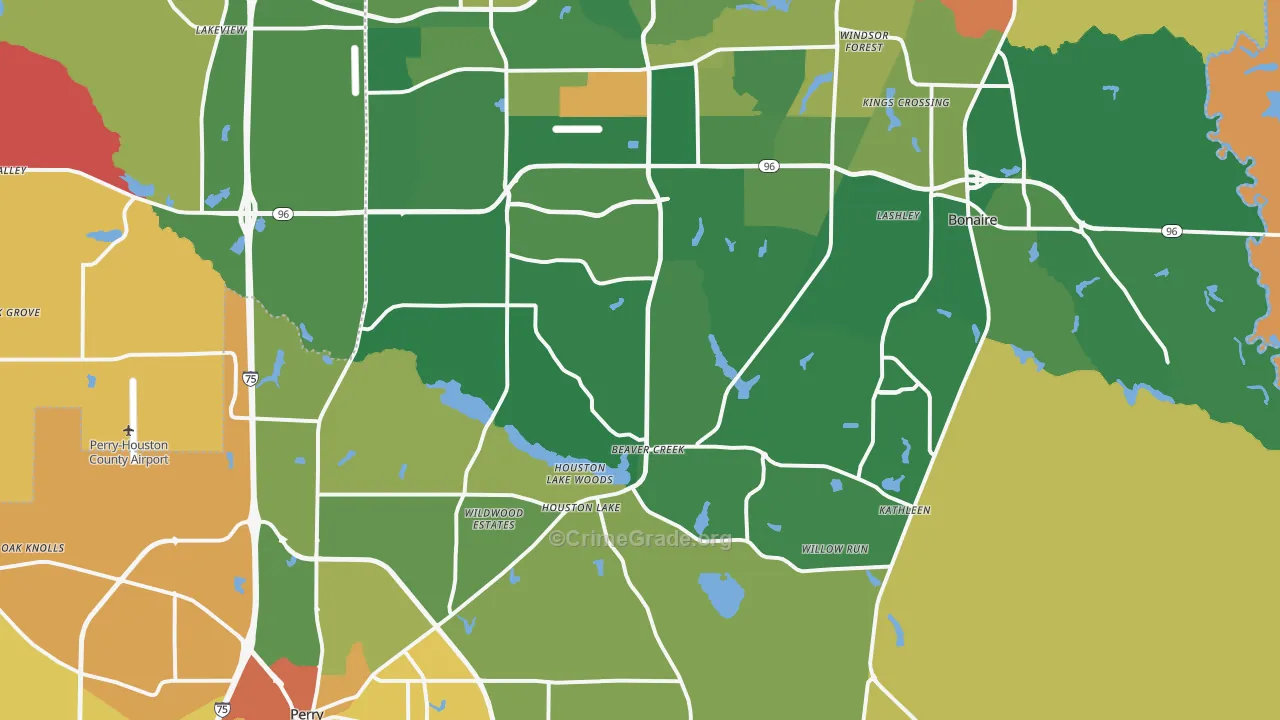 Kathleen, GA Map of Burglary Rates