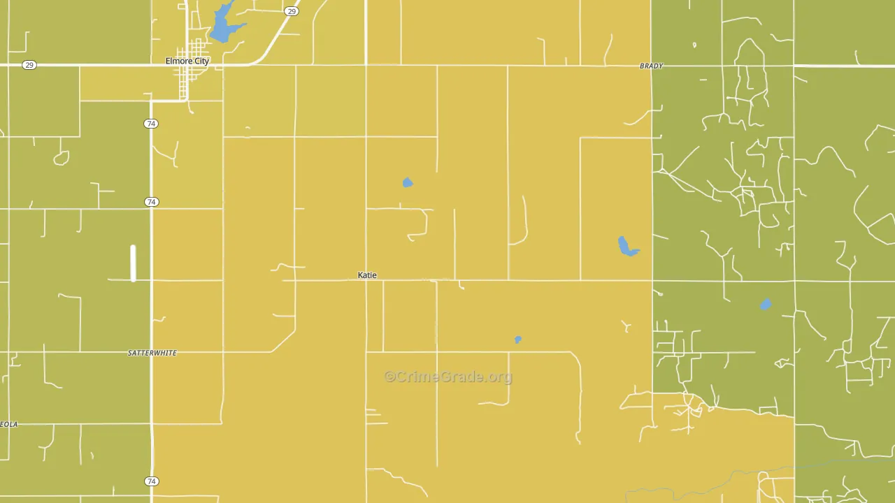 Katie, OK Map of Burglary Rates